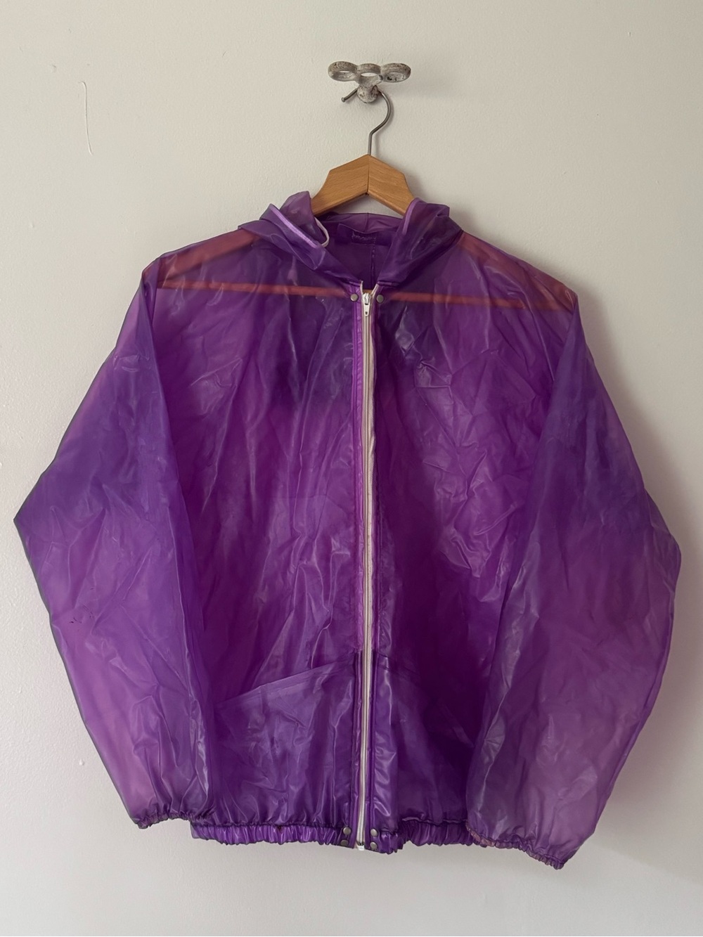Vintage 1970s 80s Purple Rainskins Jelly Zip-Up Rain Jacket.